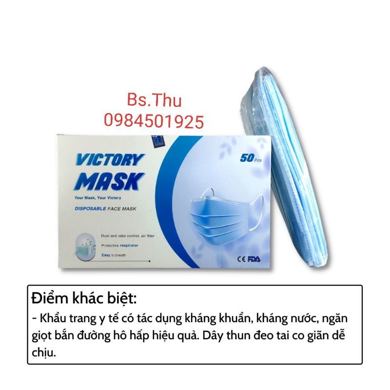 KHẨU TRANG KHÁNG KHUẨN 4 LỚP VICTORY MASK quai to siêu mềm hộp 50 chiếc