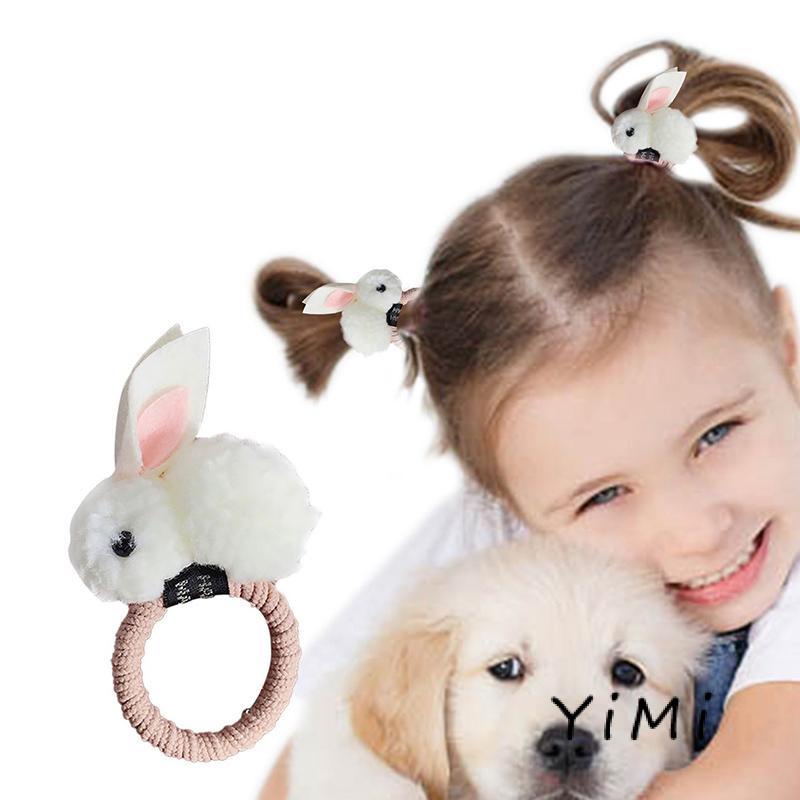 Dây Cột Tóc Cao Su Co Giãn Đính Thỏ Bông Dễ Thương Phong Cách Hàn Quốc Cho Nữ