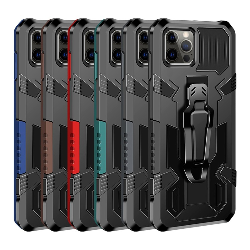 Ốp Điện Thoại Kiểu Giáp Chống Sốc Kèm Giá Đỡ Kẹp Thắt Lưng Sang Trọng Cho iPhone 12 11 Pro Max Mini SE
