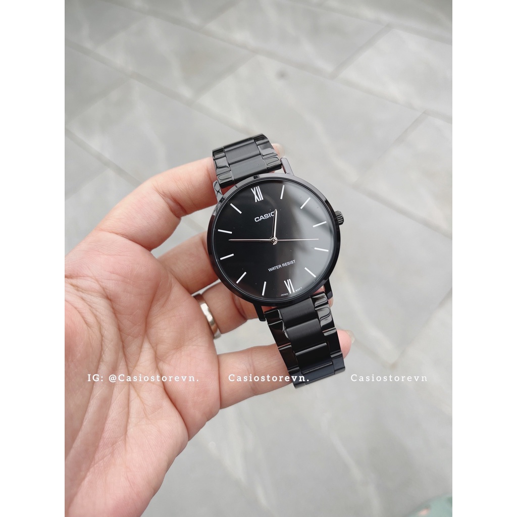 Đồng hồ Nam Casio MTP-VT01B-1B, đồng hồ chính hãng, dây thép đen mặt đen