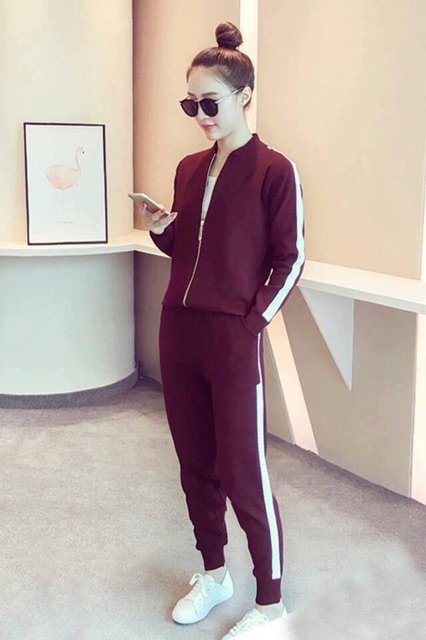 Bộ Nỉ nữ khoá phối tay quần Chất Nỉ Cotton Co Dãn 4 Chiều | BigBuy360 - bigbuy360.vn