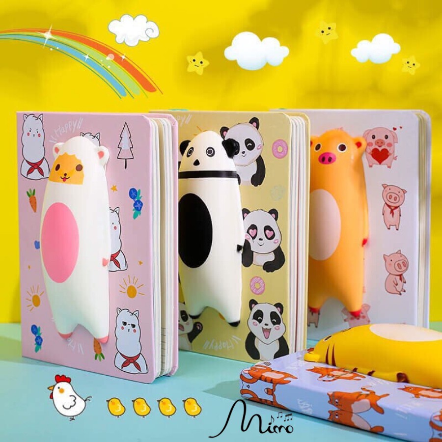 Sổ tay cá nhân ghi chép lập kế hoạch size a5 gồm 128 trang có gắn squishy gấu đáng yêu làm quà tặng ý nghĩa