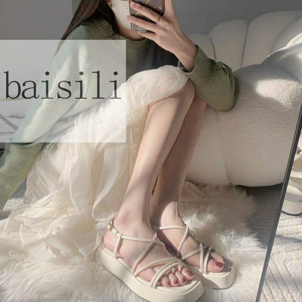 SANDAL NỮ BAISILI - GIÀY THỜI TRANG PHONG CÁCH XUỒNG HIỆN ĐẠI DÂY NGANG MẢNH ĐẾ BẰNG BS220509