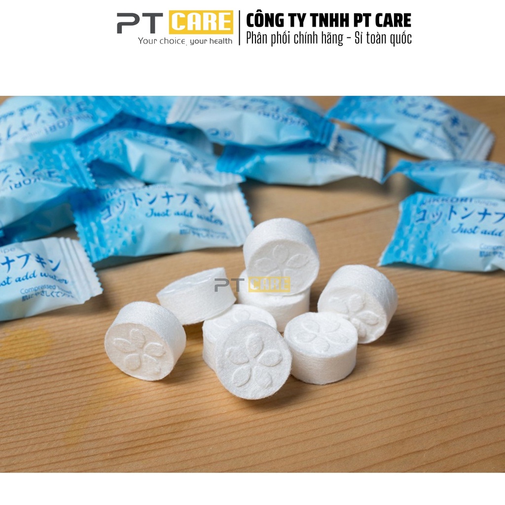 PT CARE | Khăn Giấy Khô Dạng Nén Nikkori - Sản Xuất Theo Công nghệ Nhật Bản ( Túi Nhỏ 12 Viên)