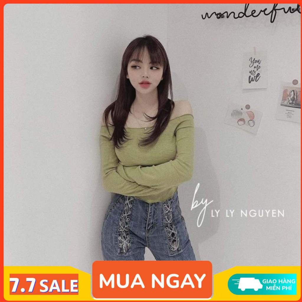 Áo trễ vai thun kiểu đẹp, dài tay, phong cách gợi cảm, giao hàng nhanh, freeship