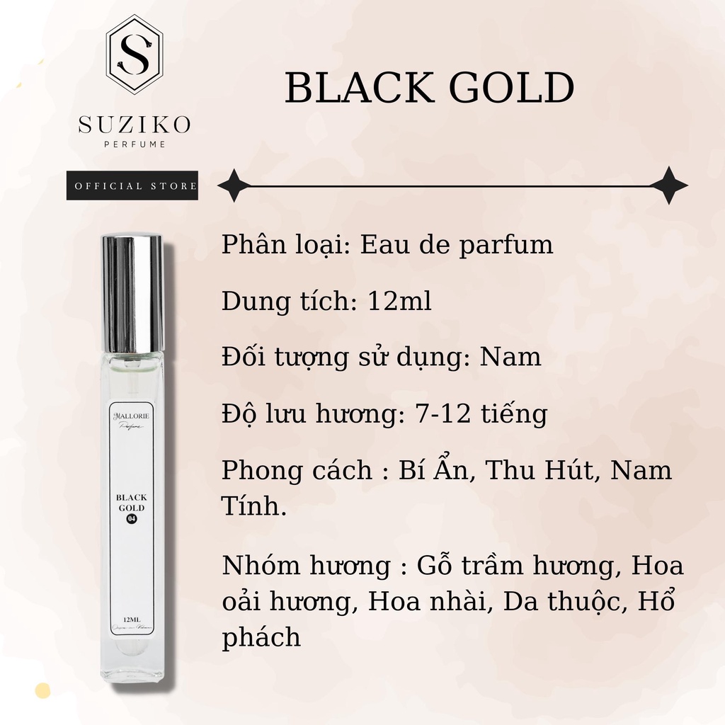 Nước hoa nam Suziko Black Gold dạng xịt. Nước hoa mini nam tính, gợi cảm, thu hút 3ml