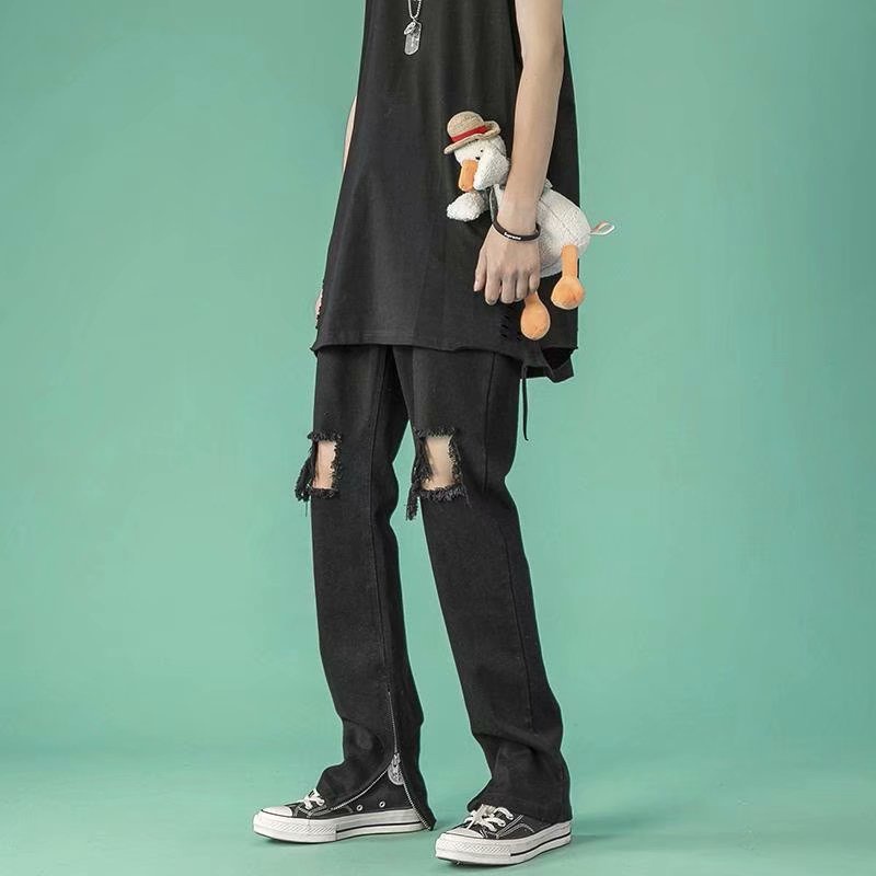 Quần jean rách dáng ôm phối khóa kéo thời trang cá tính tùy chọn màu sắc cho nam