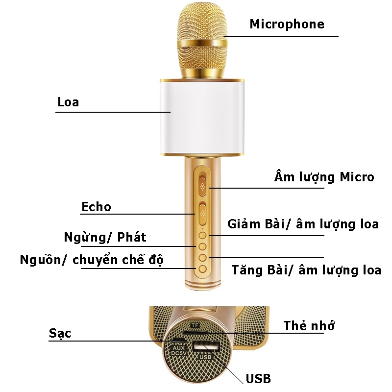 Micro karaoke Bluetooth PKCB391 kèm Loa Âm thanh cực đỉnh cao Cấp Cắm thẻ nhớ 3 trong 1 Hàng chính hãng