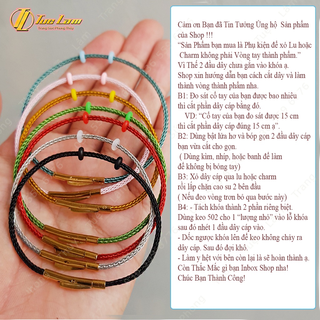 Dây Cáp 2mm Dùng Để Xỏ Lu - Charm Phụ Kiên Làm Vòng Tay - Đủ Màu Sắc Khóa Bấm - Khóa Rút.