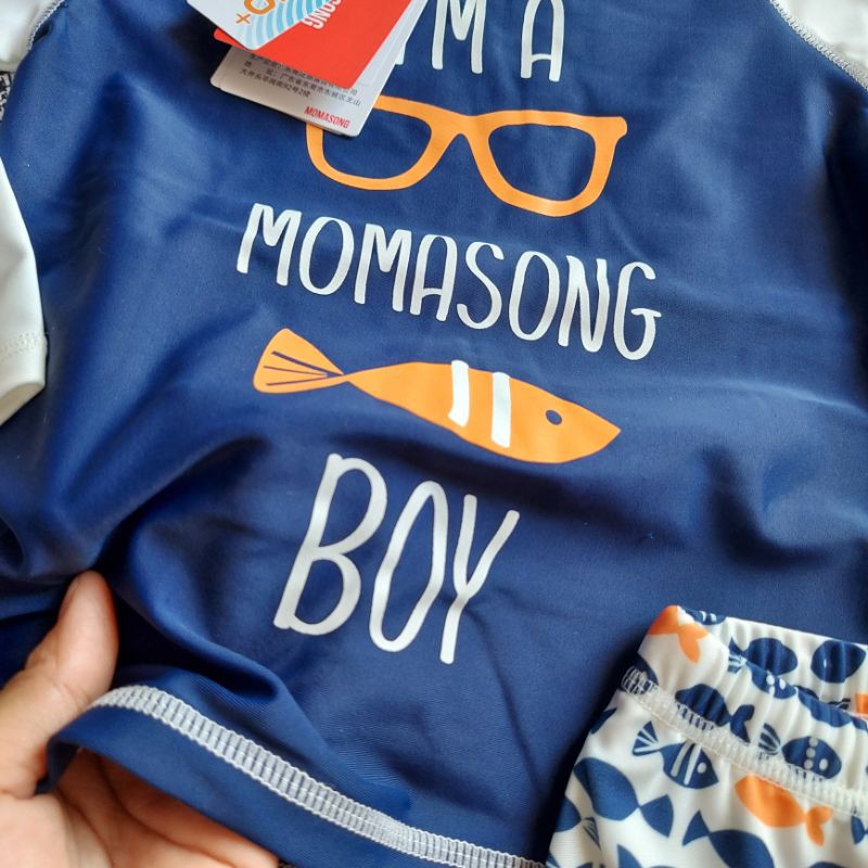 Sét đồ bơi dài tay chống nắng Momasong Boy in hình cá, mắt kính dễ thương chất vải đẹp hàng hiệu cao cấp