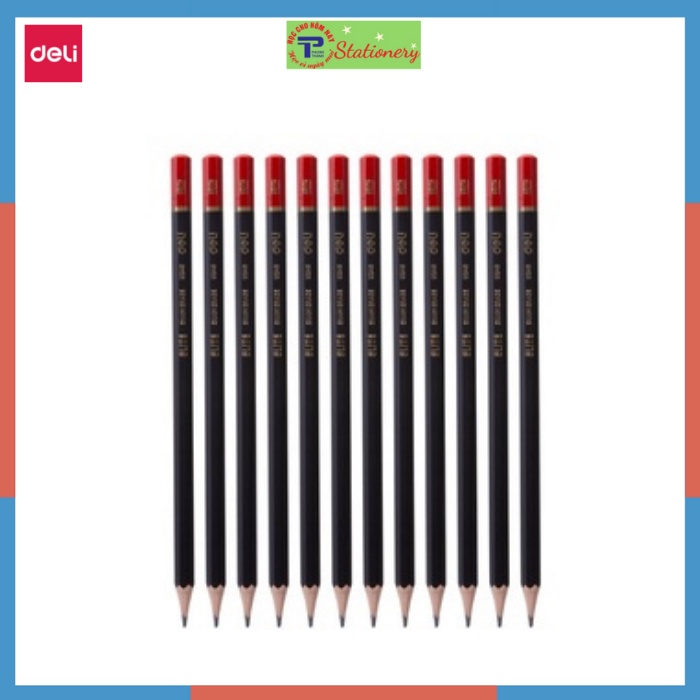 Bút chì 2B cao cấp Deli - thân bút lục giác - màu Đen và đỏ - 12 cây/hộp - 24820