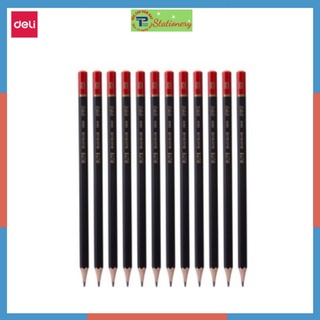 Bút chì 2b cao cấp deli - thân bút lục giác - màu đen và đỏ - 12 cây/hộp - 24820