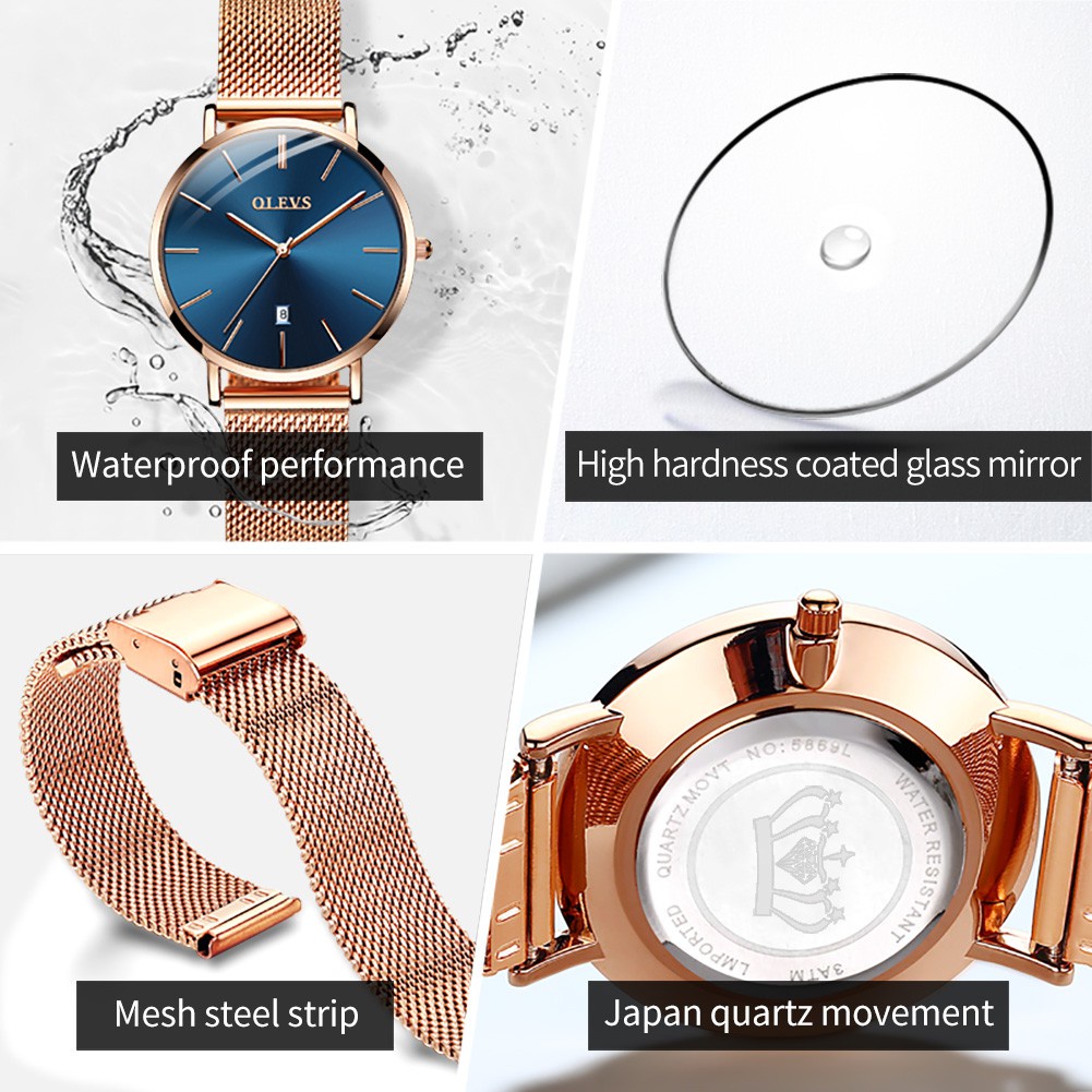 Đồng hồ Olevs 5869s chính hãng chống thấm nước bằng thép không gỉ mạ vàng dùng làm quà tặng cho nữ giới | BigBuy360 - bigbuy360.vn