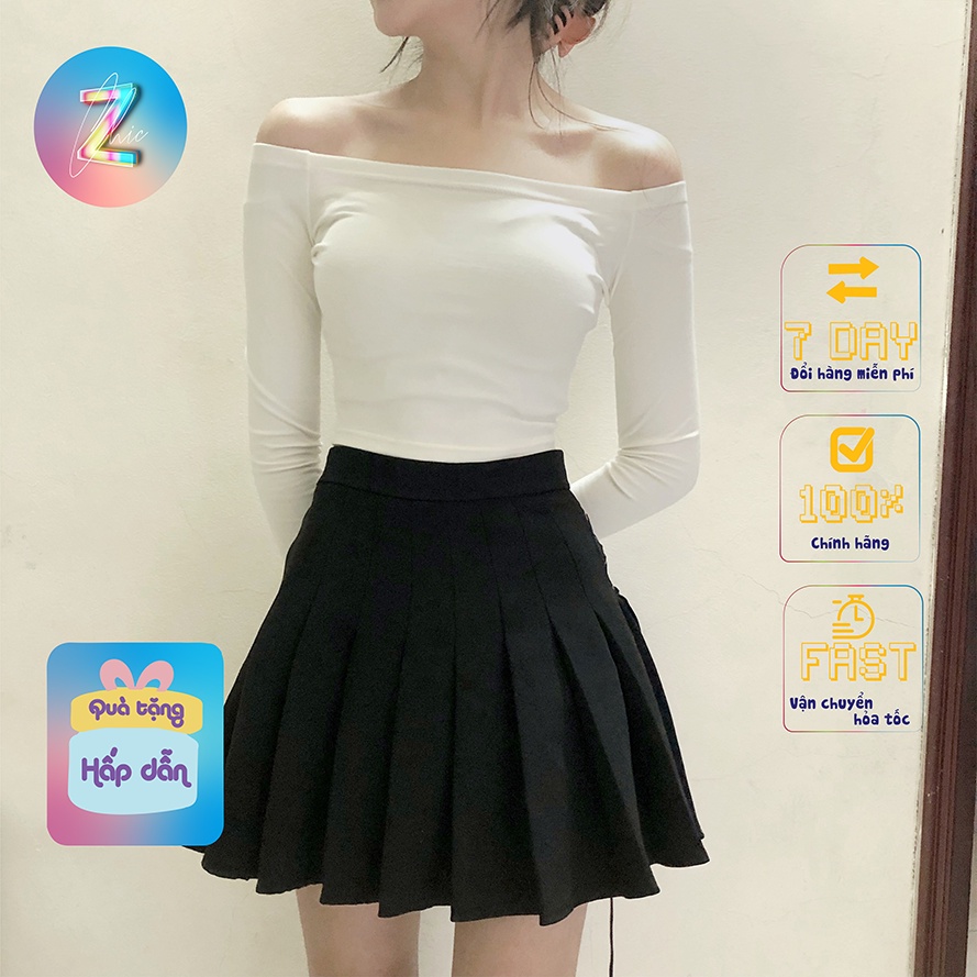 Áo Croptop Nữ Tay Dài Trễ Vai, Ngang Vai, Vải Thun Zip Cotton 100% Ôm Body, Hack Dáng Co Giãn 4 Chiều Nhà Chic-Z 2022