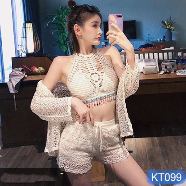 BÁN SỈ COMBO 3 MÓN SÉT BIKINI LEN SỢI ĐAN MÓC ĐI BIỂN | BigBuy360 - bigbuy360.vn
