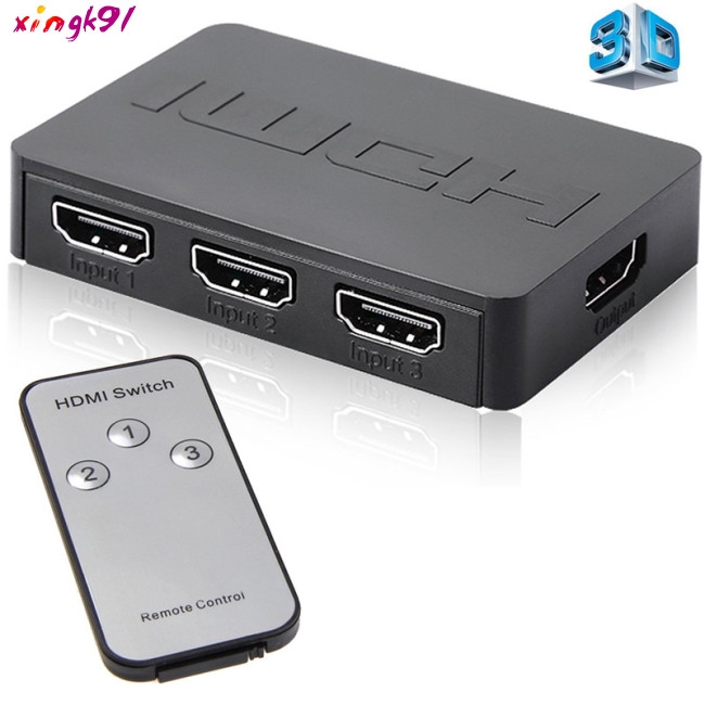 Hộp chia 3 cổng HDMI 1080p HD đa dụng có remote điều khiển