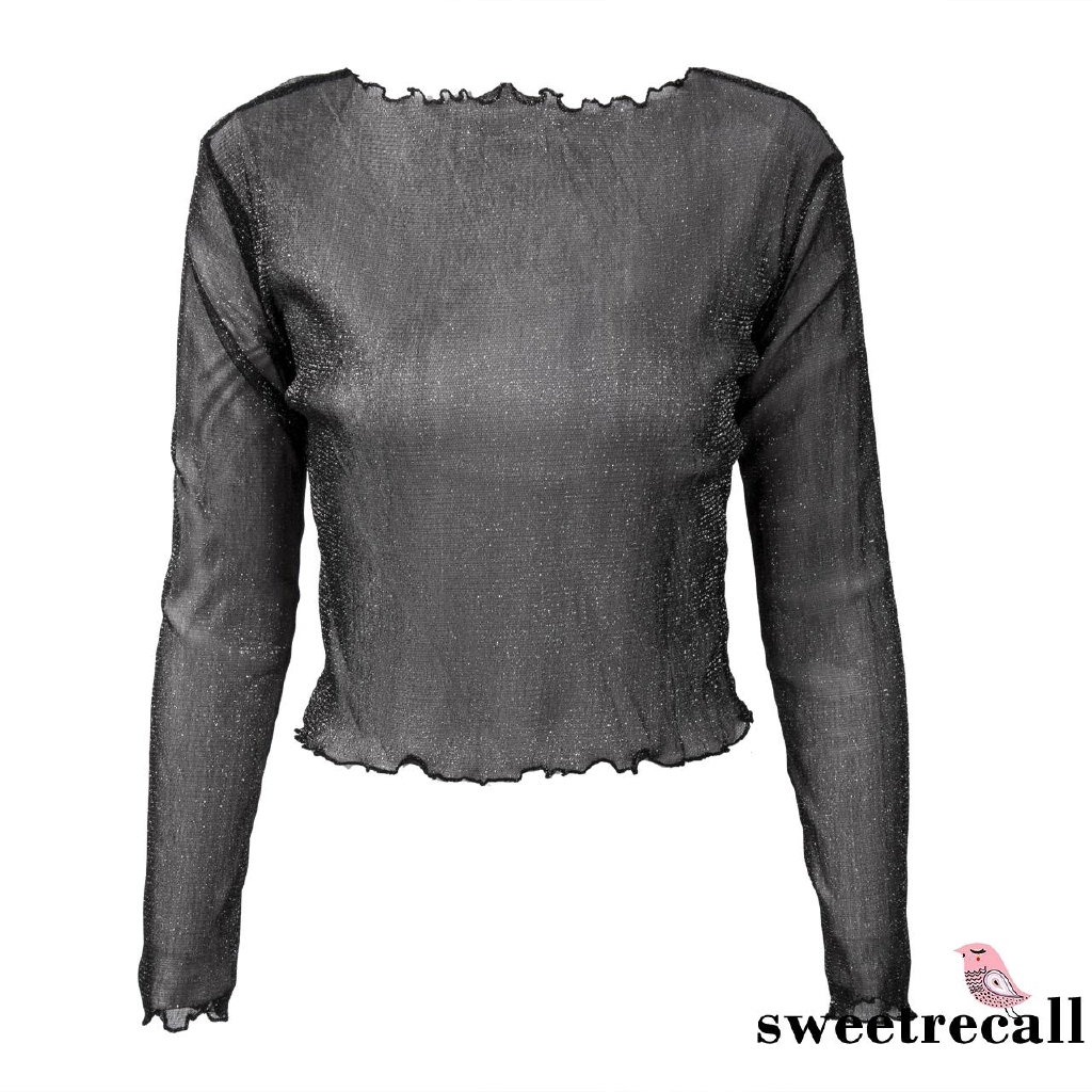 Áo Croptop lưới cổ lọ tay dài thiết kế quyến rũ cho phái nữ | BigBuy360 - bigbuy360.vn