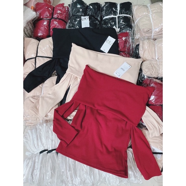 [Hàng hot]Áo bẹt vai tay dài ôm body chất len tăm-hình thật. alohashop91