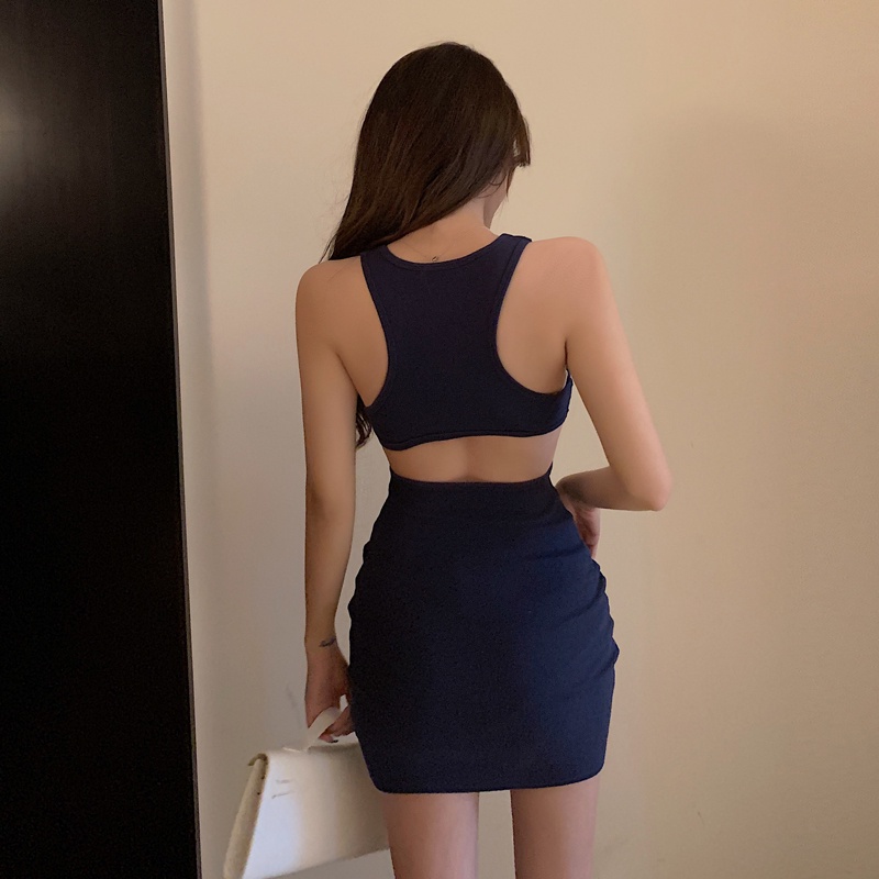 Đầm Không Tay Ôm Dáng Màu Trơn Khoét Lưng Gợi Cảm Cho Nữ