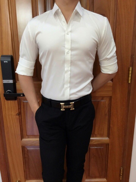 Áo sơ mi tay dài có size lớn XXL thời trang nam trơn