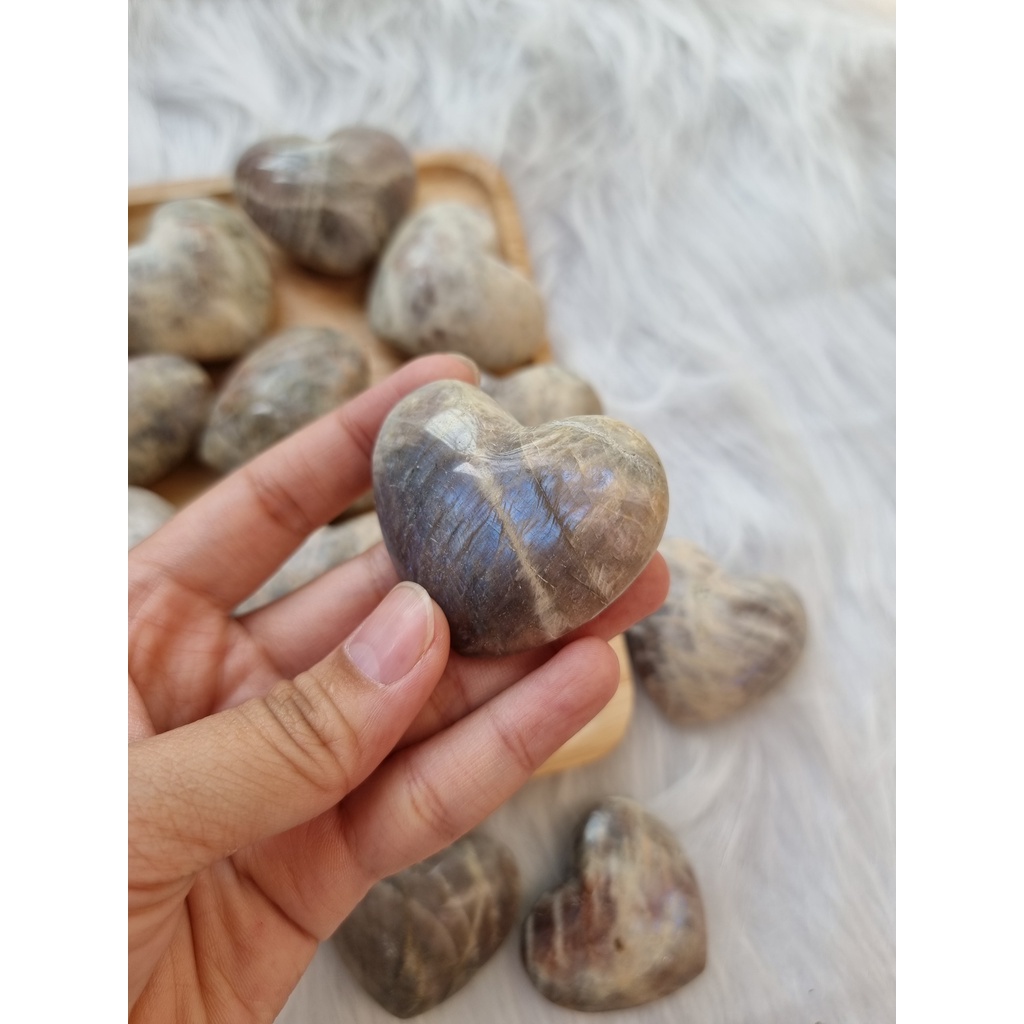 Tim đá Mặt trăng (Rainbow Moonstone Palm) tự nhiên, đá thanh tẩy trong Tarot, Reiki, thiền định, phong thủy
