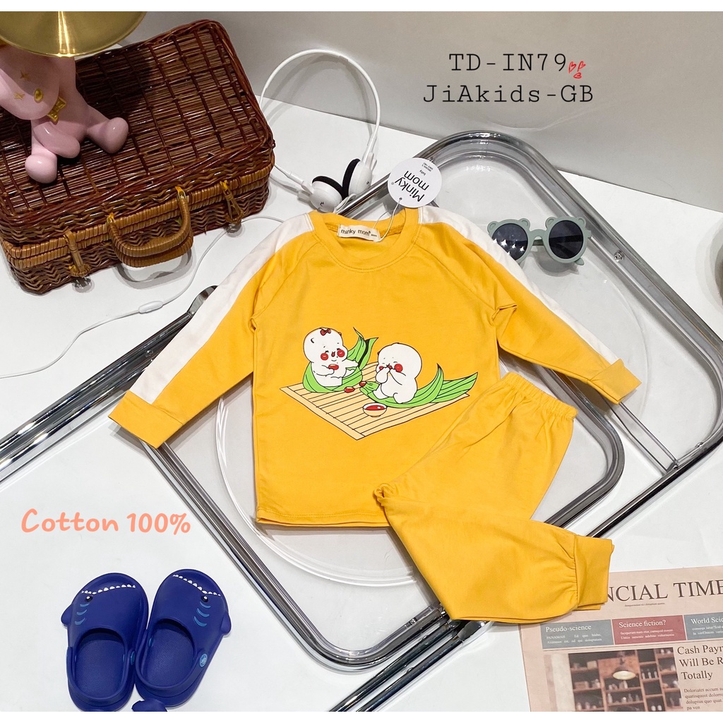 Bộ Dài Tay COTTON 100% MINKY MOM Phối Tay Áo Trắng In Hình Cho Bé TD-IN79