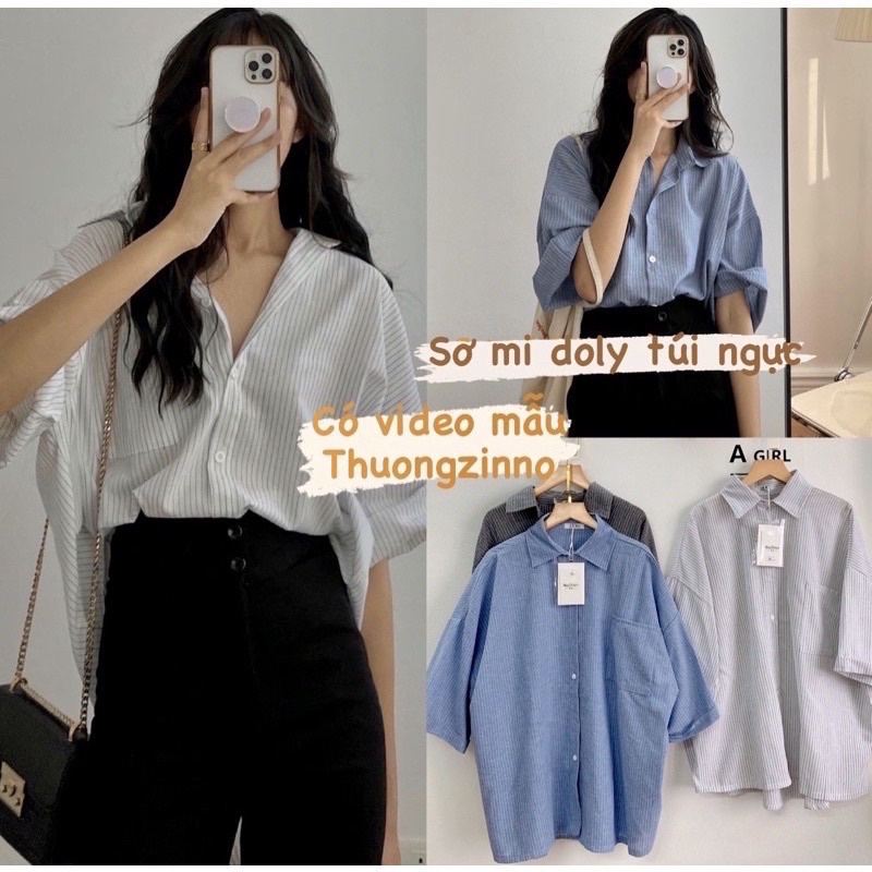 [Ảnh thật/Video]Áo sơ mi kẻ ulzzang cô nàng đáng yêu