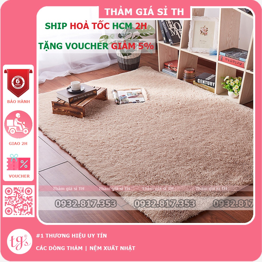 Thảm Lông Trải sàn Phòng Khách Lông Xù Màu Be 160x200