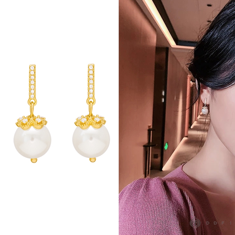 Đôi bông tai đính đá zircon và hạt ngọc trai đơn giản thời trang F1B13