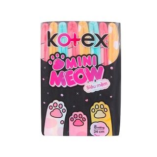 Gói 8 miếng Băng vệ sinh Kotex Siêu Mềm Siêu Mỏng Cánh Mini Meow 24cm
