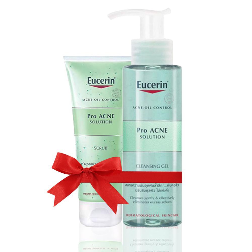 Combo Eucerin cho da nhờn mụn gel rửa mặt Pro Acne Cleansing Gel 200ml & tẩy tế bào chết Pro Acne Scrub 100ml