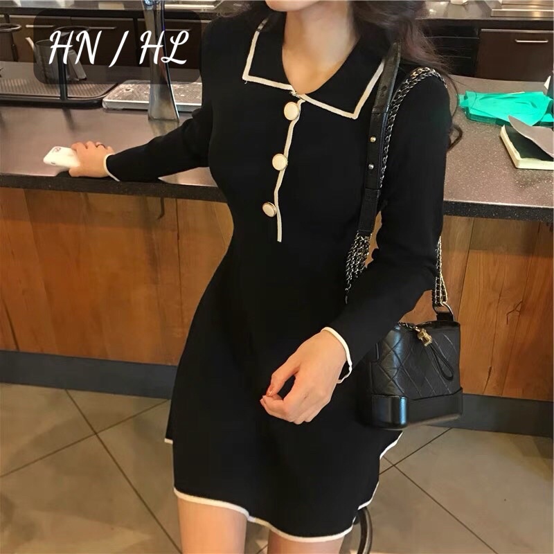 Váy len phối viền