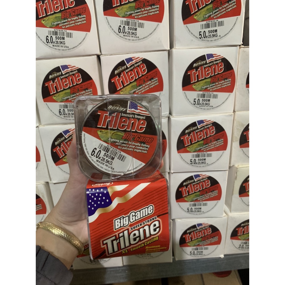 Dây cước câu cá Trilene Big Game 500m, Cước nylon 500m, màu xanh và màu khói