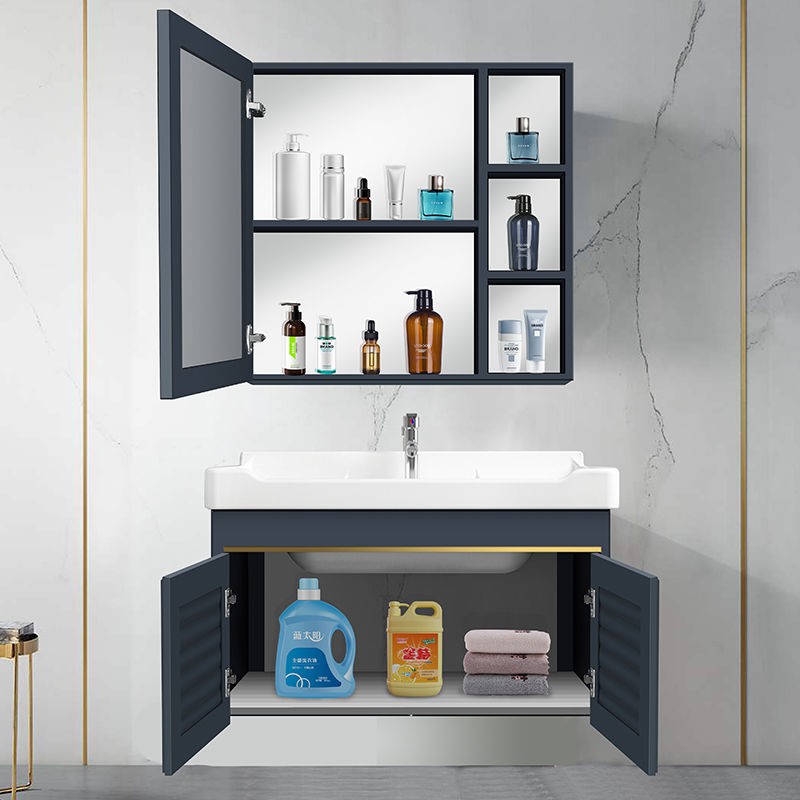 Không gian phòng tắm bằng nhôm kết hợp tủ nhẹ căn hộ nhỏ sang trọng chậu rửa tay bàn trang điểm treo tường <