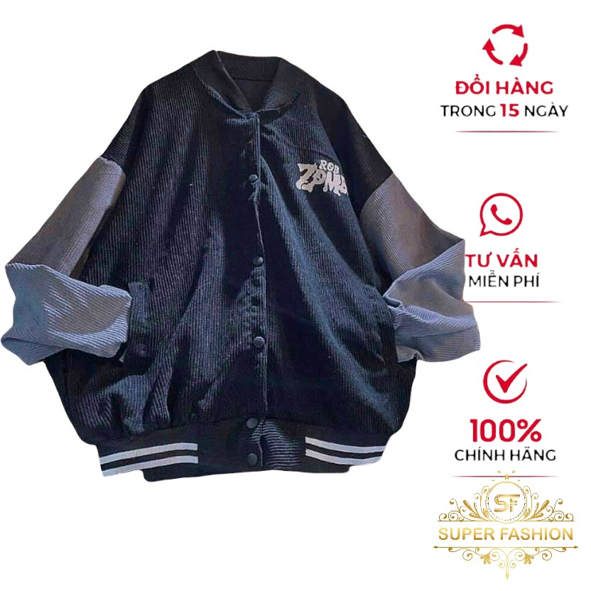 Áo Khoác Nhung Kiểu Bomber Nữ Thêu Chữ Phối 2 Màu Thời Trang Super Fashion