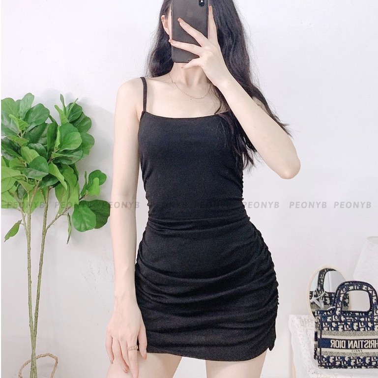 Váy Body 2 Dây Dúm Eo PEONYB Nữ [FREESHIP] 🌸 Đầm 2s trơn dáng ôm co giãn màu ĐEN | TRẮNG | TÍM Ulzzang SIÊU ĐẸP 🌸