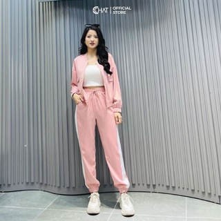 Bộ thể thao phối sườn cúc dập CCHAT