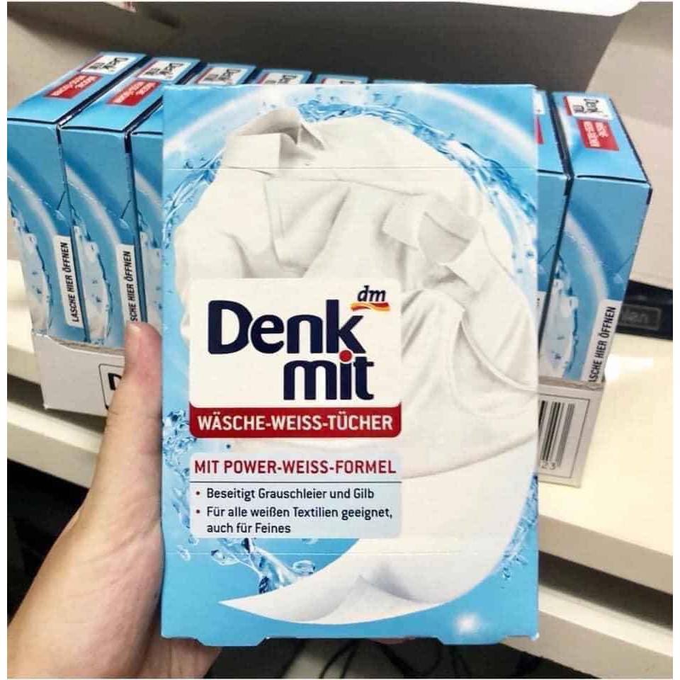 Giấy tẩy trắng quần áo DENKMIT - Hộp 20 tờ chuyên sử dụng cho máy giặt