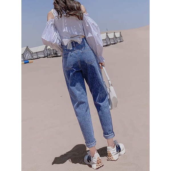 Quần jean bò baggy nữ cạp cao hàng Quảng Châu phong cách Hàn Quốc sành điệu style năm 2021