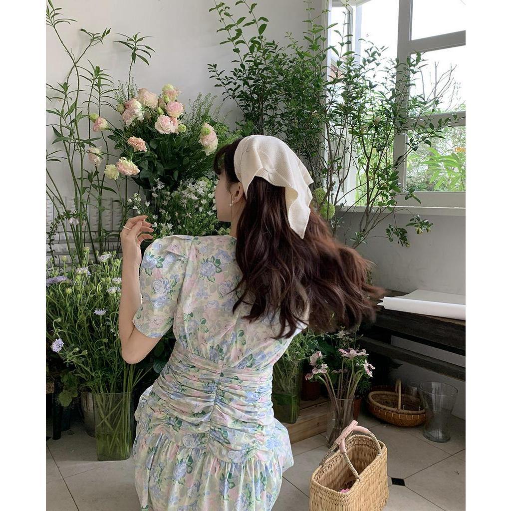 Đầm Hoa Lưng Cao Ống Tay Phồng Thời Trang Pháp Kiểu Retro Quý Phái 64212