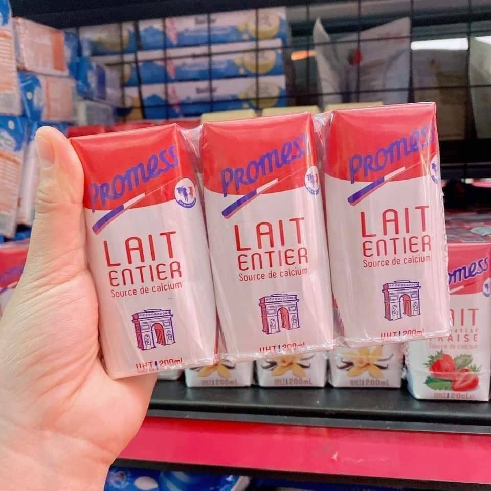Sữa Tươi tách béo/nguyên kem/hương Dâu Promess (200ml/Hộp) - thùng/24 hộp