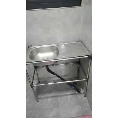 Chậu rửa chén 1 hộc 1 cánh inox 75*40*75cm kèm chân, vòi, bộ xả nước