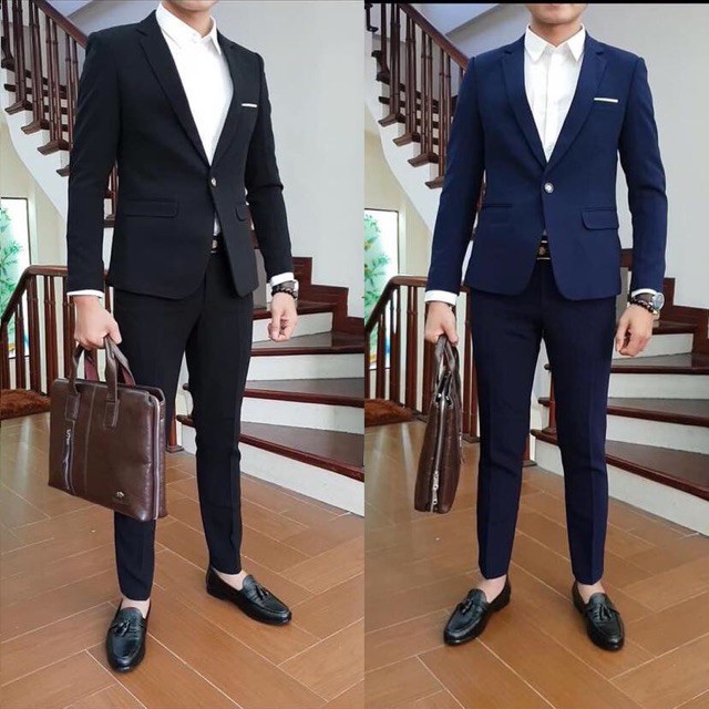 [BIG SALE]  bộ vest nam màu xanh than, vest chú rể, vest công sở, suit nam. Bộ comle nam cực đẹp gồm 1 áo và 1 quần