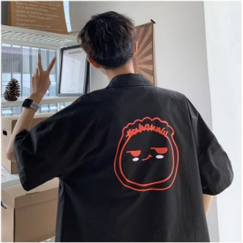 Áo Thun Tay Ngắn Màu Trơn In Họa Tiết Hoạt Hình Phong Cách Nhật Hàn Cho Nam Thời trang phong cách hàn quốc ngắn tay unisex và simple áo thun cổ tròn