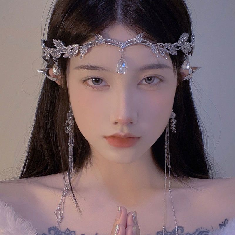 Fairy Elf Băng Đô Đính Kim Cương Giả Hình Giọt Nước Lấp Lánh Phong Cách Bohemian Độc Đáo Trang Trí Trán Và