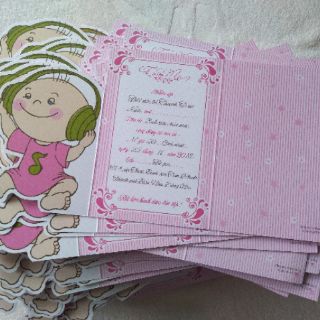 Thiệp thôi nôi cho bé gái (80 thiệp đã in thông tin)