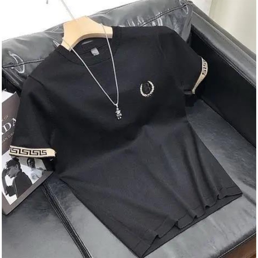 Áo Thun Dệt Kim Tay Ngắn Dáng Ôm In Họa Tiết Màu Sắc Tương Phản Thời Trang Cho Nam