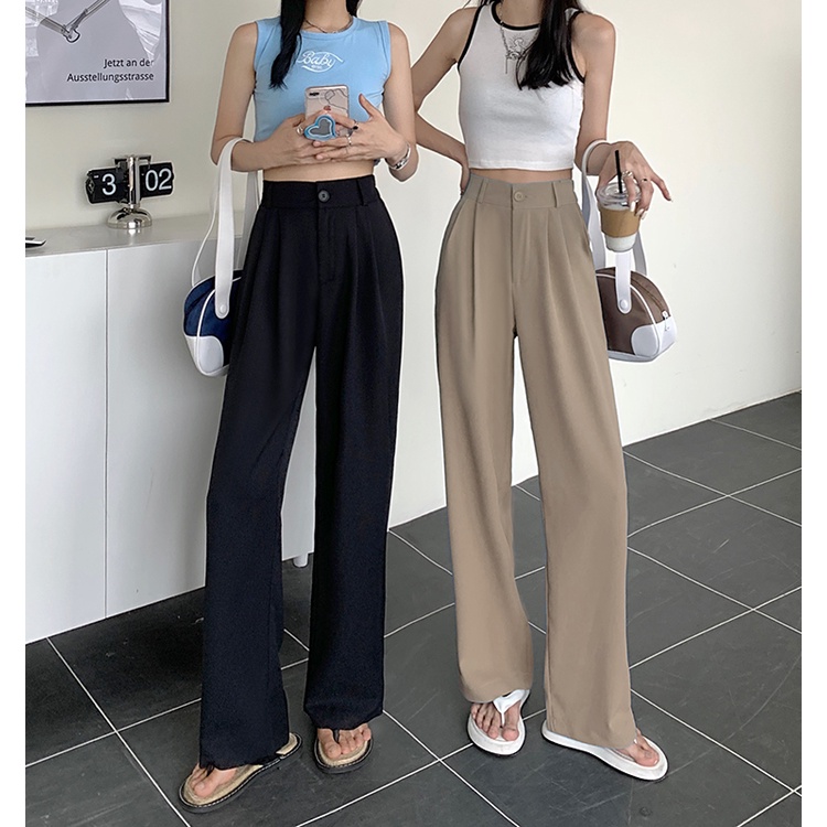 Quần XIAOZHAINV ống rộng lưng cao co giãn thời trang mùa hè dành cho nữ 6 màu sắc tùy chọn