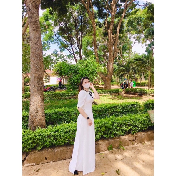 Áo dài trắng nơ tay phồng -ÁNH NGỌC