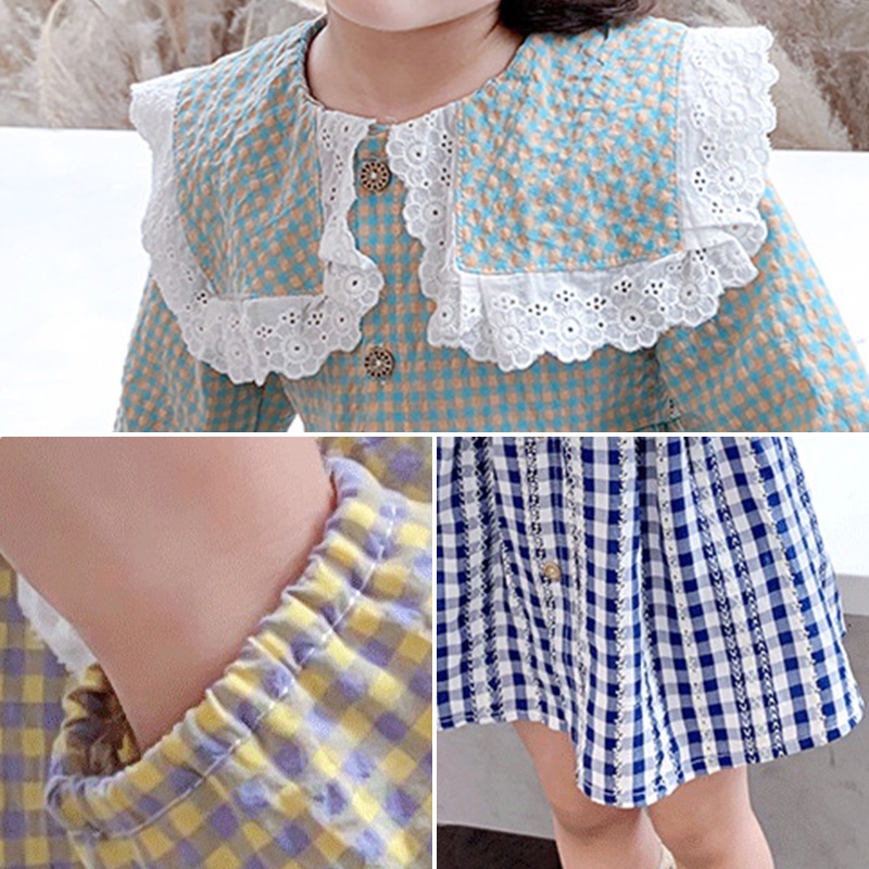 Đầm Caro Dễ Thương Cho Bé Gái Phong Cách Hàn Quốc